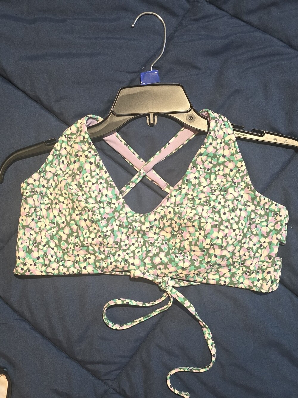 Athleta Floral Crisscross Swimsuit Top- Green/Pink/White